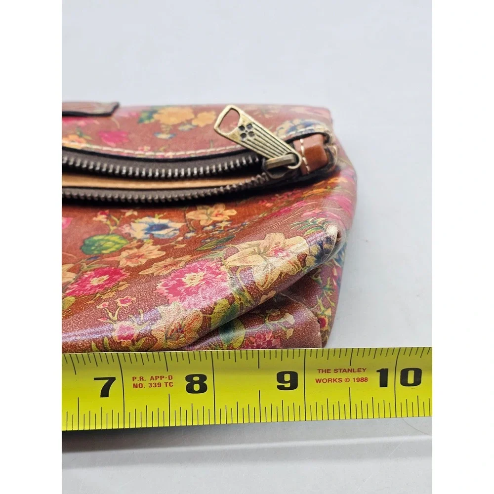 Patricia Nash Floral Leather Wristlet Clutch Bag Brown Multi‎ Color Zip Top
